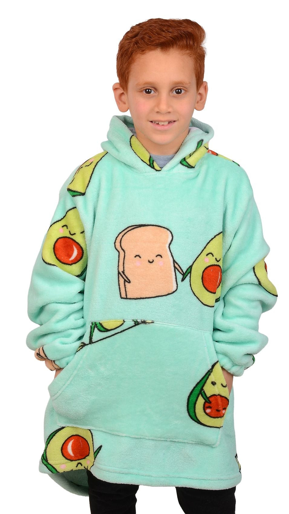 Mint Oversized Avocado Kids Blanket Hoodie