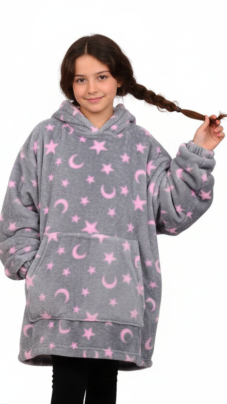 Grey Stars Kids Blanket Hoodie