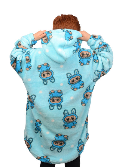 Blue Labubu Kids Blanket Hoodie