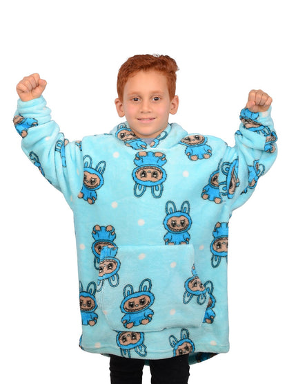 Blue Labubu Kids Blanket Hoodie