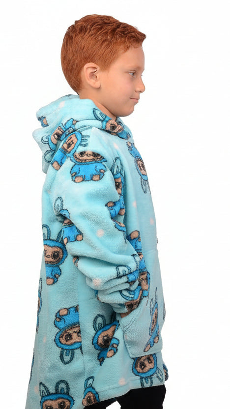 Blue Labubu Kids Blanket Hoodie