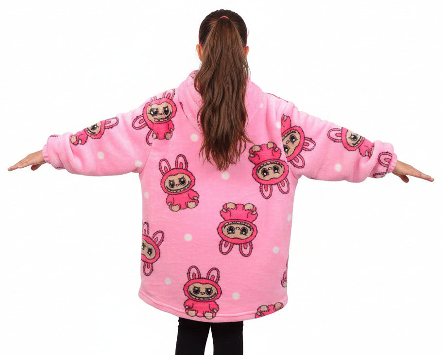 Pink Labubu Kids Blanket Hoodie