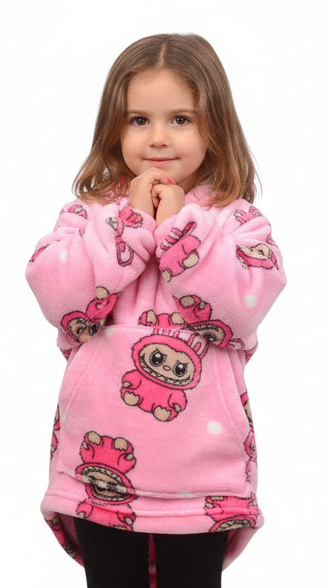 Pink Labubu Kids Blanket Hoodie