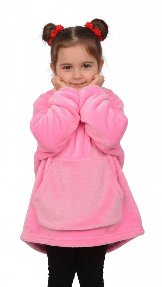 Solid Pink Kids Blanket Hoodie