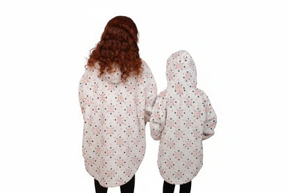 White hearts Kids Blanket Hoodie