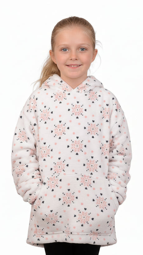 White hearts Kids Blanket Hoodie